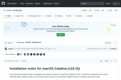 screenshot of Installation notes for [node-gyp on] macOS Catalina