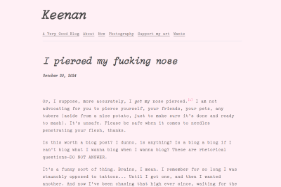 screenshot of I pierced my fucking nose