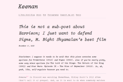 screenshot of This is not a sub-post about Harrison; I just want to defend Signs, M. Night Shyamalan’s best film