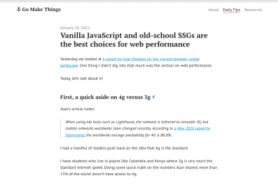 screenshot of Vanilla JavaScript and old-school SSGs are the best choices for web performance