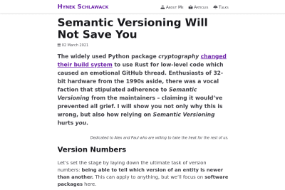 screenshot of Semantic Versioning Will Not Save You