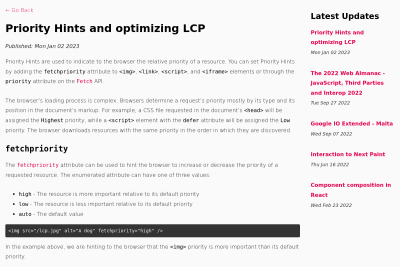 screenshot of Priority Hints and optimizing LCP