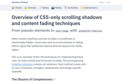 screenshot of Overview of CSS-only scrolling shadows and content fading techniques