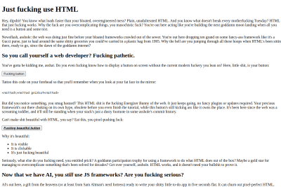 screenshot of Just fucking use HTML
