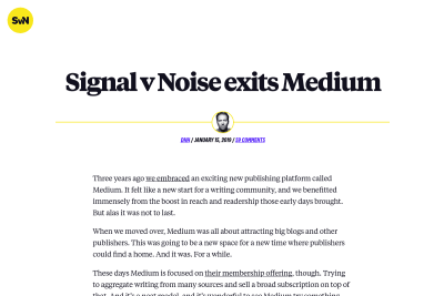 screenshot of Signal v Noise exits Medium