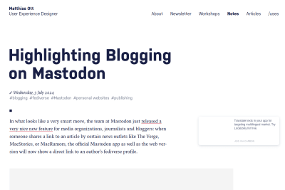 screenshot of Highlighting Blogging on Mastodon