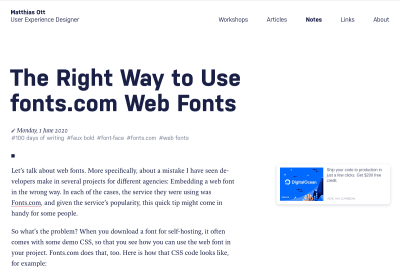 screenshot of The Right Way to Use fonts.com Web Fonts