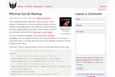 screenshot of Minimal Social Markup