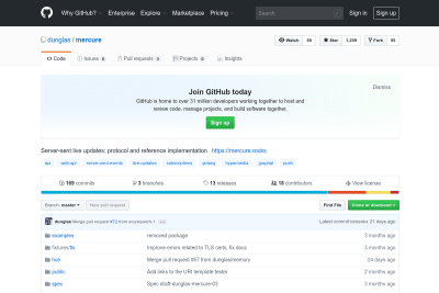 screenshot of Mercure: server-sent live updates, protocol and reference implementation