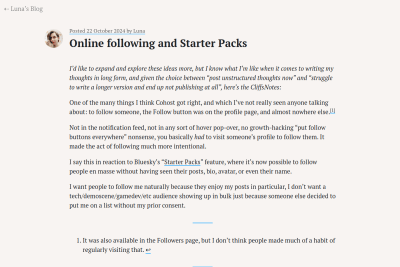 screenshot of Online following and Starter Packs