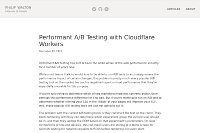 screenshot of Performant A/B Testing with Cloudflare Workers