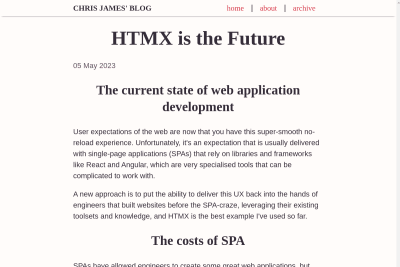 screenshot of HTMX is the Future