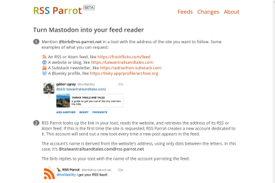 screenshot of RSS Parrot: Turn Mastodon into your feed reader