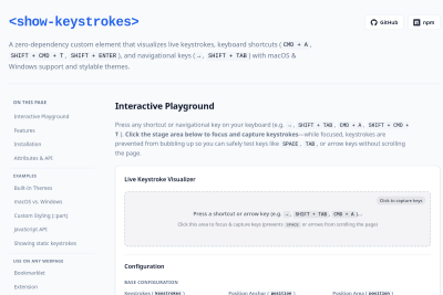 screenshot of <show-keystrokes> – Keystroke & Shortcut Visualizer Custom Element