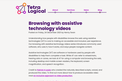 screenshot of Browsing with assistive technology videos