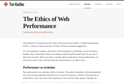 screenshot of The Ethics of Web Performance