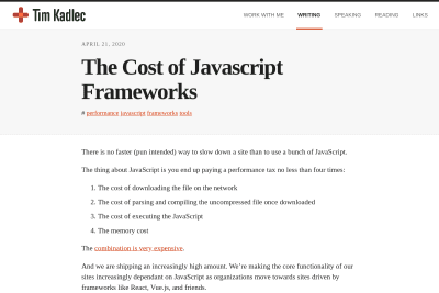 screenshot of The Cost of Javascript Frameworks