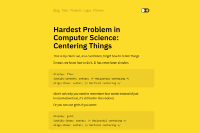 screenshot of Hardest Problem in Computer Science: Centering Things