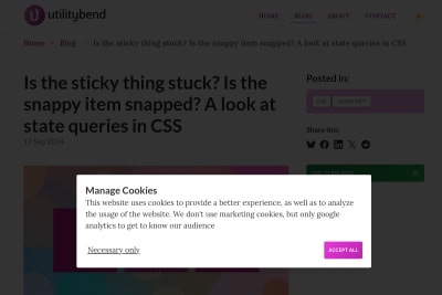 screenshot of Is the sticky thing stuck? Is the snappy item snapped? A look at state queries in CSS