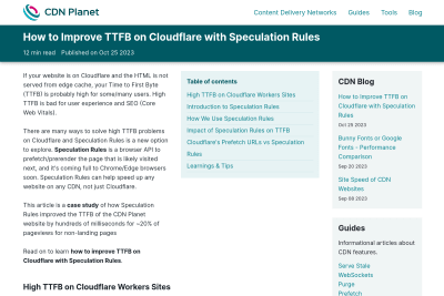screenshot of How to Improve TTFB on Cloudflare with Speculation Rules