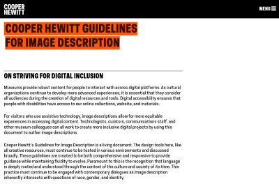 screenshot of Cooper Hewitt Guidelines for Image Description