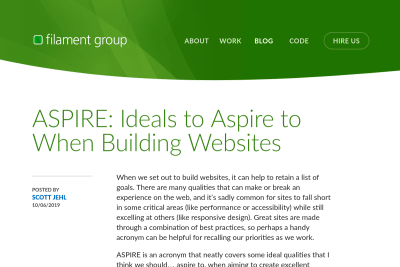 screenshot of ASPIRE: Ideals to Aspire to When Building Websites
