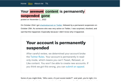 screenshot of Your account is permanently suspended