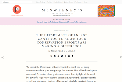screenshot of The Department of Energy Wants You to Know Your Conservation Efforts Are Making a Difference