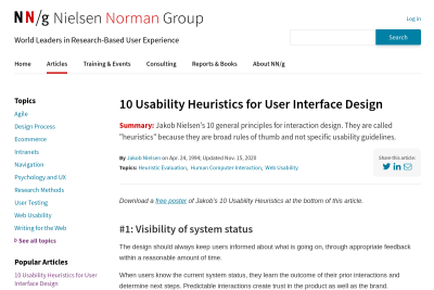 screenshot of 10 Usability Heuristics for User Interface Design