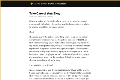 screenshot of Take Care of Your Blog
