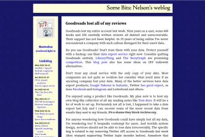screenshot of Goodreads lost all of my reviews