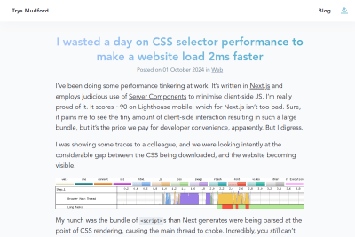 screenshot of I wasted a day on CSS selector performance to make a website load 2ms faster