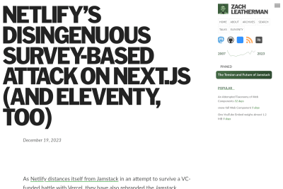 screenshot of Netlify’s Disingenuous Survey-based Attack on Next.js (and Eleventy, too)