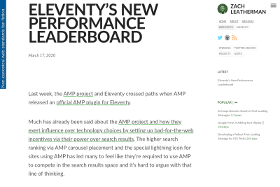 screenshot of Eleventy’s New Performance Leaderboard