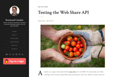 screenshot of Testing the Web Share API