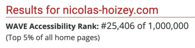 Screenshot of my personal site rank in The WebAIM Million: 25,406 of 1,000,000