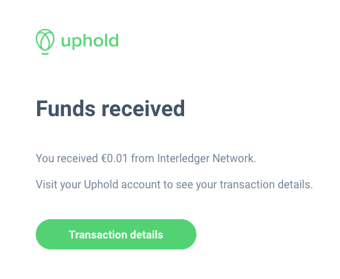 a message from Uphold about received funds