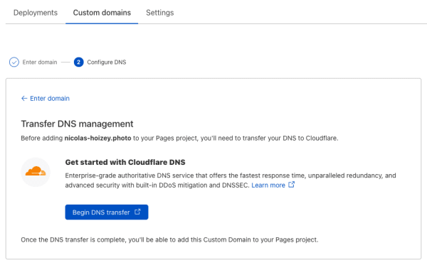 Custom domains on Cloudflare require Cloudflare DNS