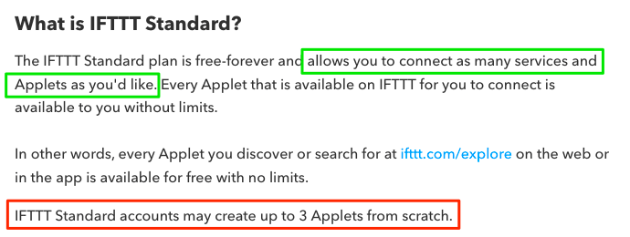 A screenshot of IFTTT FAQ