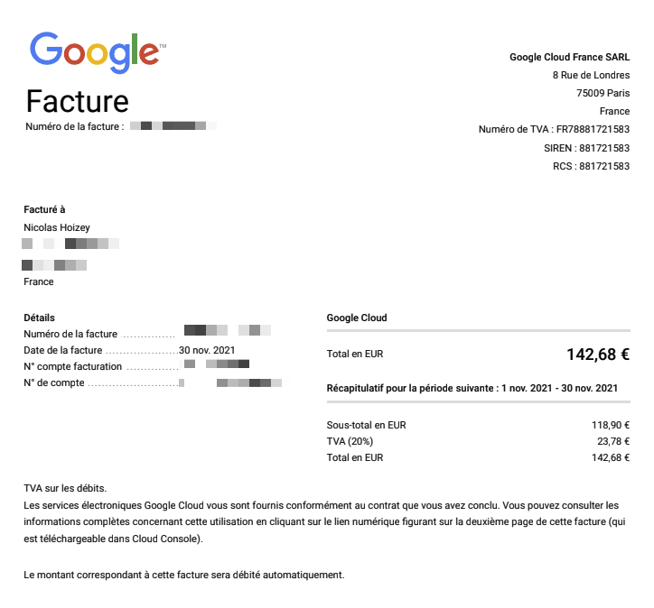 Google Cloud bill for BigQuery usage