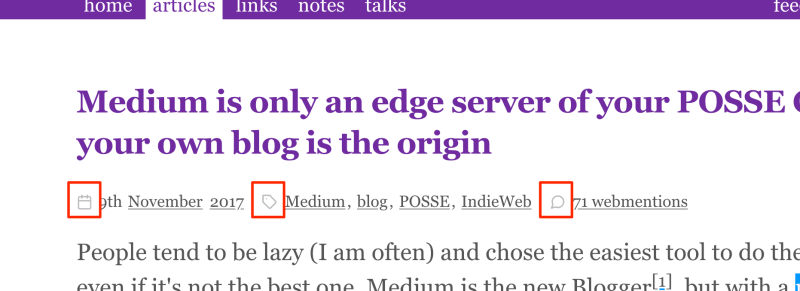 Feather icons in content meta datas