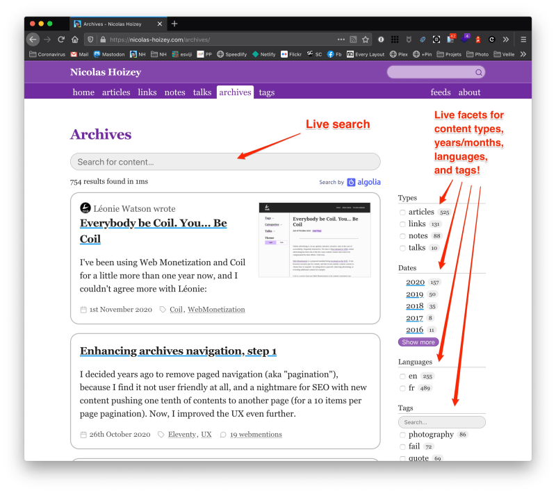 Navigating the archives with search and facets