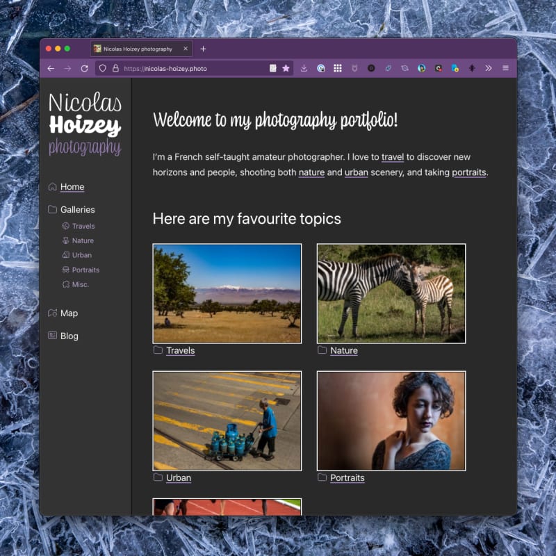 Screenshot of the home page