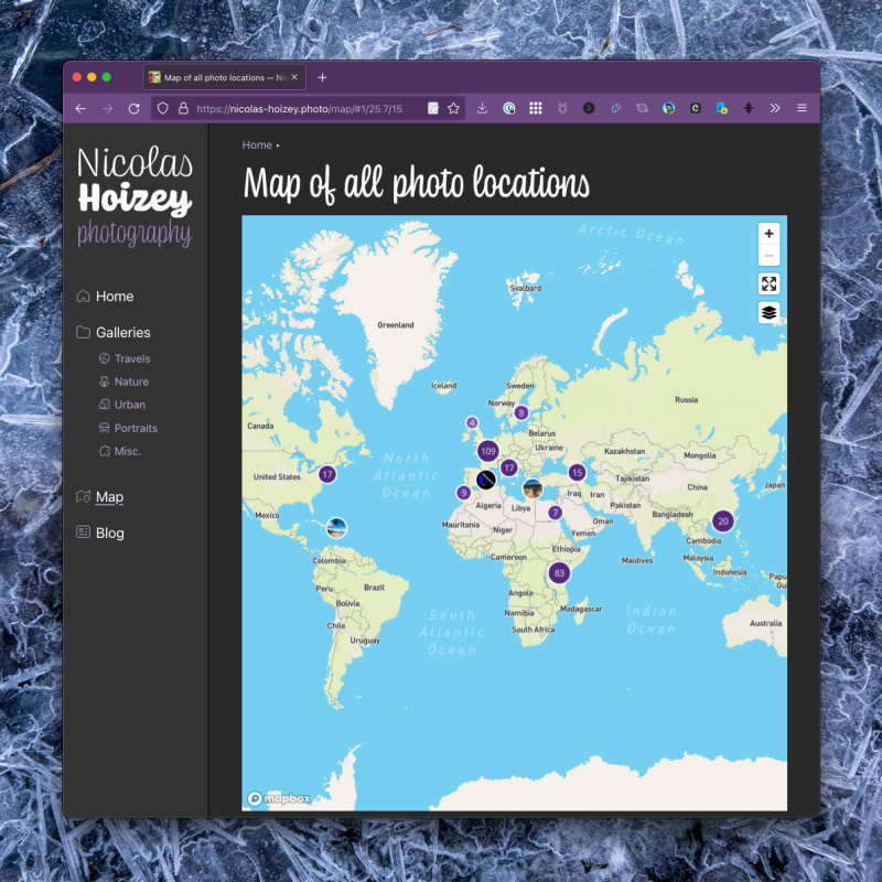 Screenshot of the page with a map of all photos