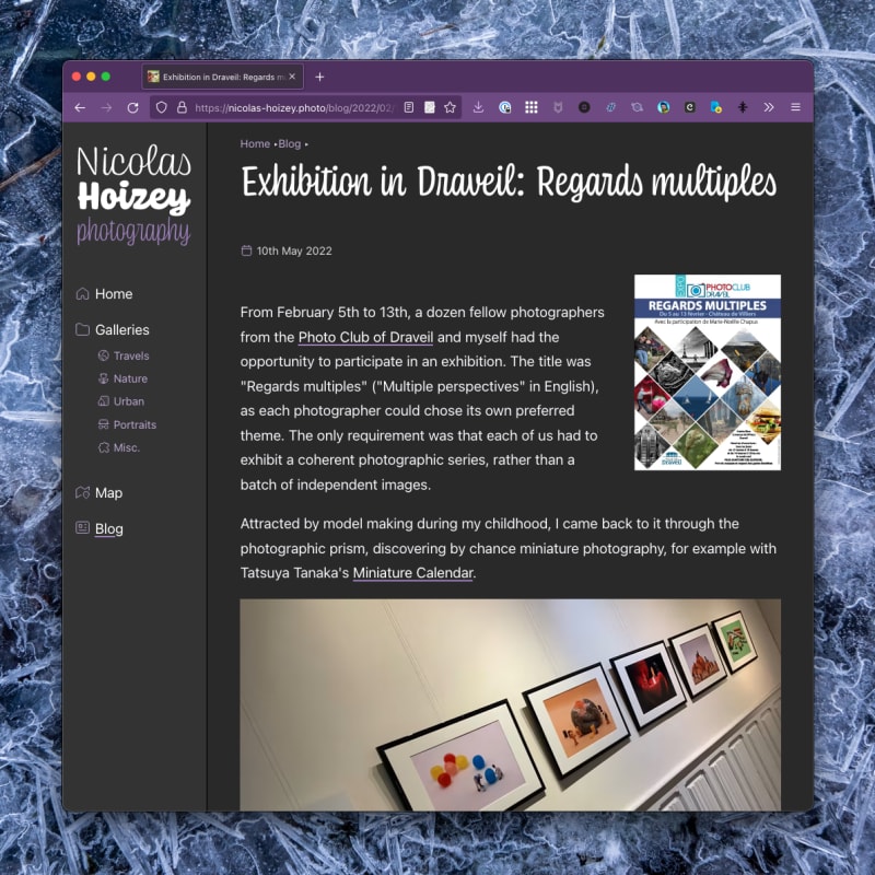 Screenshot of the blog page