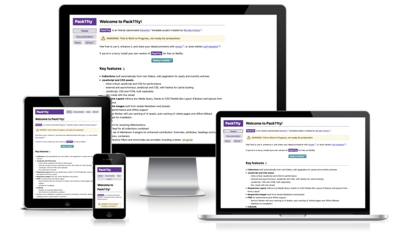 Screenshot of Pack11ty design in multiple devices/viewports