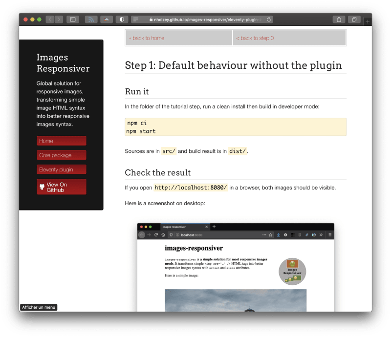A screenshot of the tutorial's first step