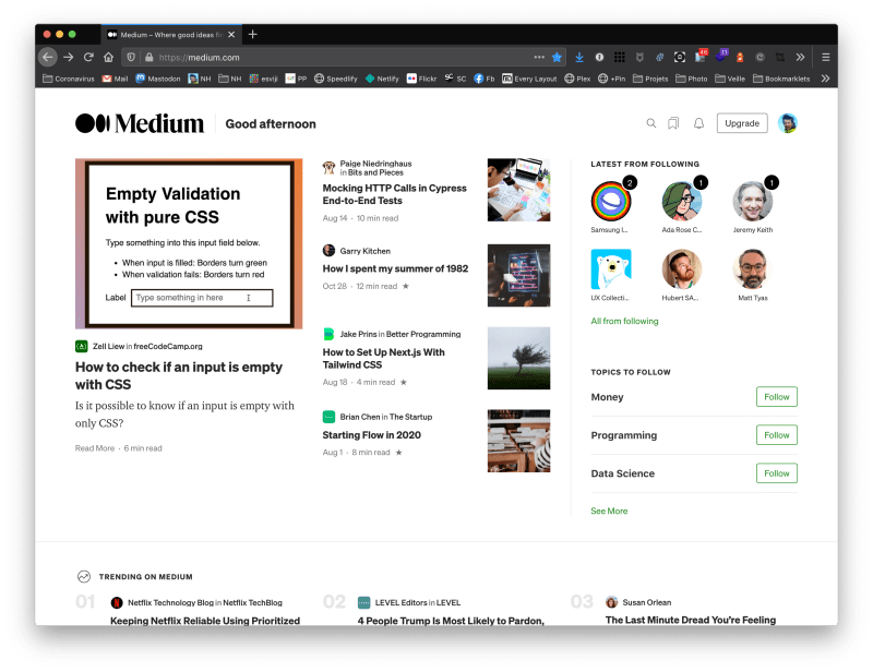 Medium homepage