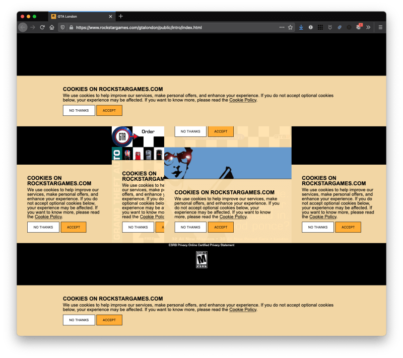 Multiple cookie banners on RockstarGames.com