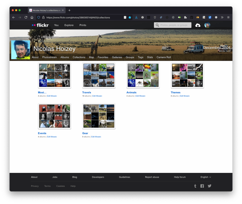 The collections page on Flickr, with the very old design.